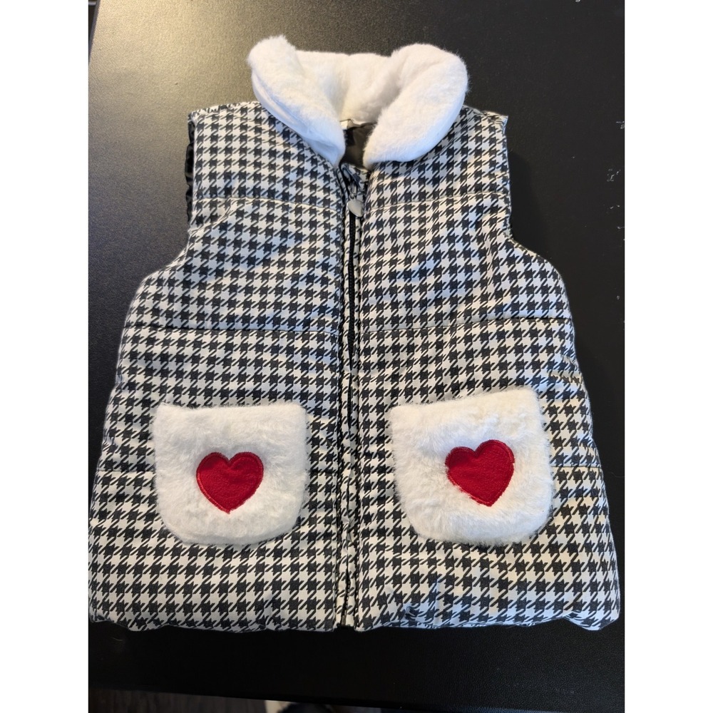 Kids Headquarters Girls 3T Houndstooth, Hearts And Faux Fur Puffer‎ Vest